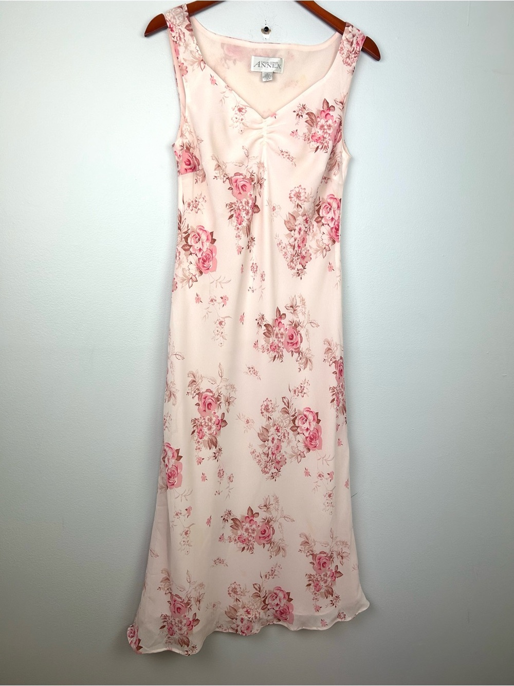 Casual corner annex vintage sleeveless midi  dress 8 floral Blush pink V-Neck - Picture 3 of 11